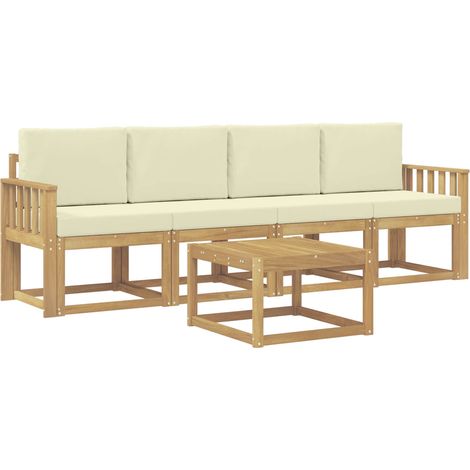 Set di divani da esterno con cuscino 5 pz Salotto da Giardino Bianco e Crema (1/5)
