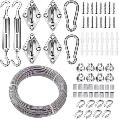 Cable Acier 3mm/15M Câble en Acier Inoxydable T316 avec M6 Tendeurs Cable & Serre-Câbles,pour Garde Corps/Support Plantes Grimpantes Exterieur/Voile d'ombrage/Grillage Cloture/Corde a Linge (1/5)