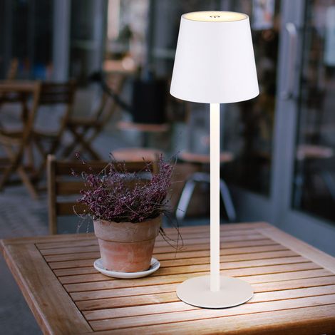 Tischlampe Außenleuchte dimmbar LED Tischleuchte Akku USB Gartenleuchte, Metall Kunststoff weiß opal, 3W 130Lm warmweiß, DxH 10,6x36 cm