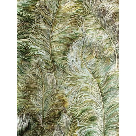 Exclusive wallpaper wall Profhome 822203 vinyl wallpaper embossed with feather pattern shiny green leaf-green gold brown-green 5.33 m2 (57 ft2) (1/5)