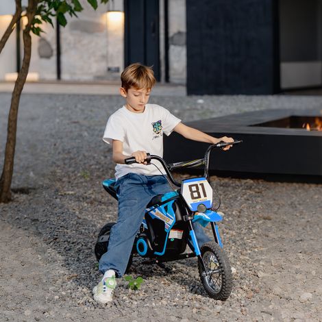 Moto électrique 24 V pour enfants, moteur 250 W, vitesse de 6 à 16 km/h, roues de 12 pouces, pour les enfants de 8 à 12 ans, bleue