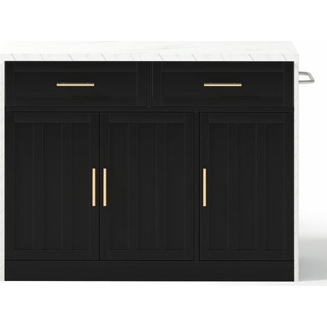Îlot de cuisine 120x60x91 cm avec bar, prises électriques et USB, étagères réglables, porte-serviettes blanc (1/5)