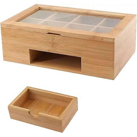 Teebeutel-Organizer – Aufbewahrungsbox aus Bambus mit Schublade und Acrylfenster, Teebeutelhalter (1/5)