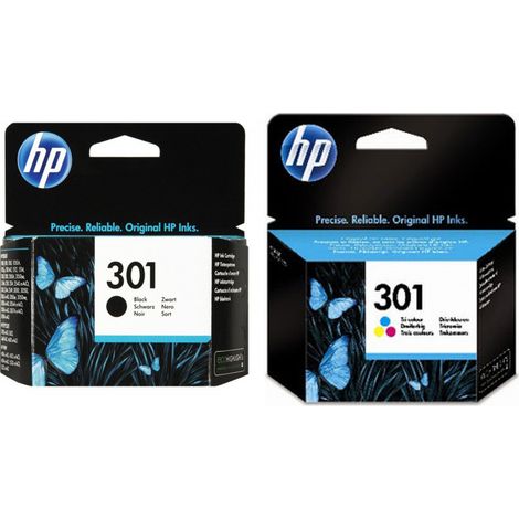 Cartouche d'encre Hp 301 Pack de 2 Cartouches d'Encre Noire et Trois Couleurs Authentiques (N9J72AE) (1/4)