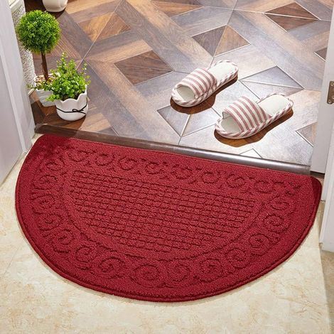 Halbrunde Fußmatte, weiche und rutschfeste Eingangsmatte, waschbare Fußmatte für den Innenbereich, geeignet für Küche, Flur und Außeneingang (Rot, 48 x 78 cm)