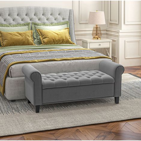 MEUBLIV Panca contenitore imbottita grigia 126 x 48,5 x 57 cm, senza materasso (1/5)