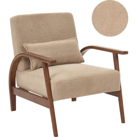 Armchair Sand Beige Boucle Wooden Legs with Armrests and Cushion Retro Classic Traditional Living Room SKARA (1/5)