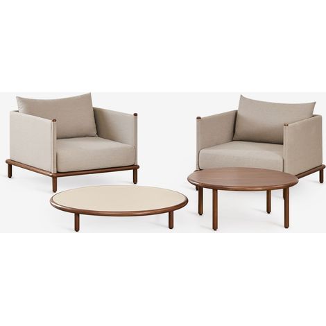 Conjunto de salón con 2 sillones y 2 mesas de centro redondas en madera de acacia Olivia SKLUM       