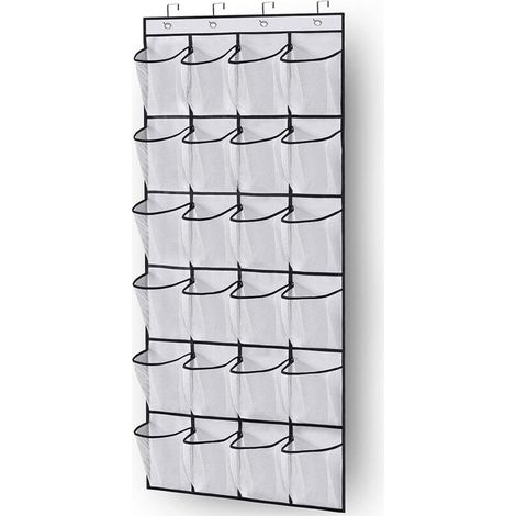 Gestionnaire de chaussures sur la porte gain de place rangement de chaussures sur la porte 24 poches gain de place avec 3 crochets pour la cuisine armoire chambre à coucher, blanc
