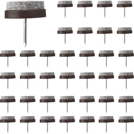 Patin Chaise a Clouer, 50 Pcs Clous Patins de Meuble, Patins Glisseurs Rond 22mm Tampon Chaise, Patins Meubles en Feutre Tampons pour Protection Pieds de Table Chaise Meubles （Brun） (1/5)