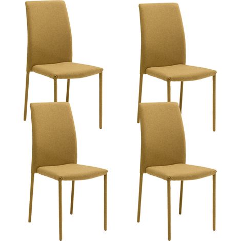 Set 4 Sedie Leda 42x52x96 cm in Tessuto Easy-Clean Gambe Rivestite in Tinta Giallo (1/5)