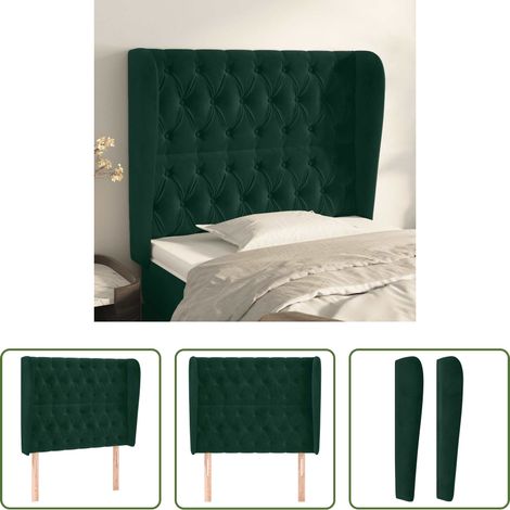 vidaXL Cabecero con orejas de terciopelo verde oscuro 103x23x118/128cm (1/5)