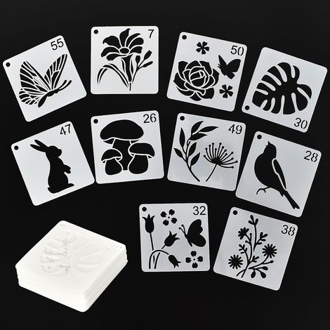 64 piezas de plantillas reutilizables para pintar, plantillas recortables para pintar, plantillas para manualidades, plantillas de dibujo reutilizables, plantillas de pintura con patrones de plantas y (1/5)