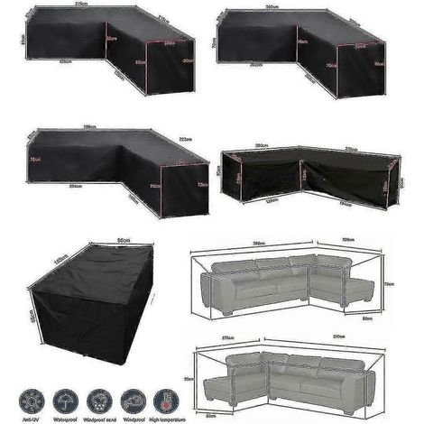Housse de protection imperméable en rotin en forme de L, 12 tailles disponibles, pour meubles d'angle, jardin, terrasse, canapé d'extérieur - NN30030098cm (1/5)