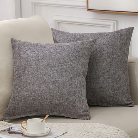 QAZQA Taie Oreiller 40x40,Taie D'oreiller en Lin,Doux et Durable,Gris,2PC