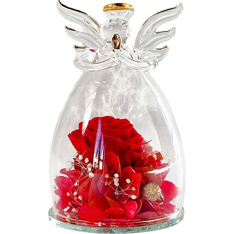 Angel - Rose Éternelle Sous Cloche En Verre - Décoration Intérieure Bureau Chambre Salon - Cadeau Anniversaire Fête Des Mères Saint-Valentin - 1 Pièce (1/5)