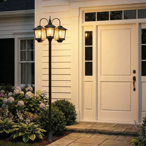Lampada da terra solare a 3 teste per esterni, lampada da giardino, illuminazione a LED, sensore crepuscolare automatico, nera