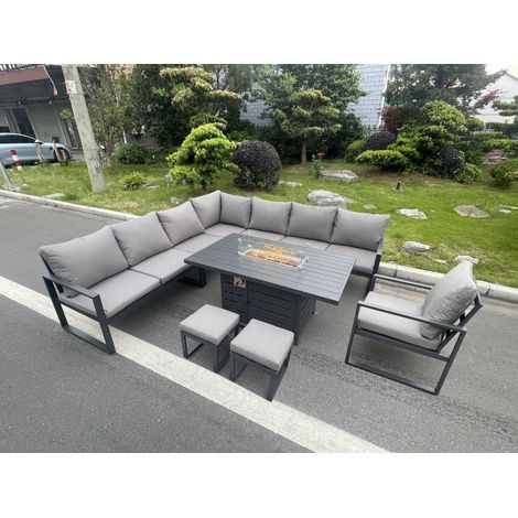 Fimous Aluminum Outdoor Garden Furniture Corner Sofa Chair Gas Fire Pit Dining Table Sets 2 Stools Gas Heater Burner Dark Grey 10 Seater (1/5)