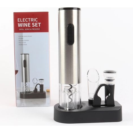 Tire-bouchon électrique à vin 4-en-1, ouvre-bouteille automatique à piles, avec coupe-capsule et accessoires, ouverture rapide et pratique pour maison, cuisine et bar (1/5)