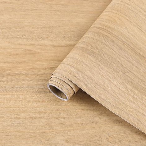 Auto Adhésif Papier Peint Clair Marron Chêne Bois,45cmx3m Naturel Bois Grain rayé Rustique Autocollant Film Amovible Imperméable Vinyle (1/5)