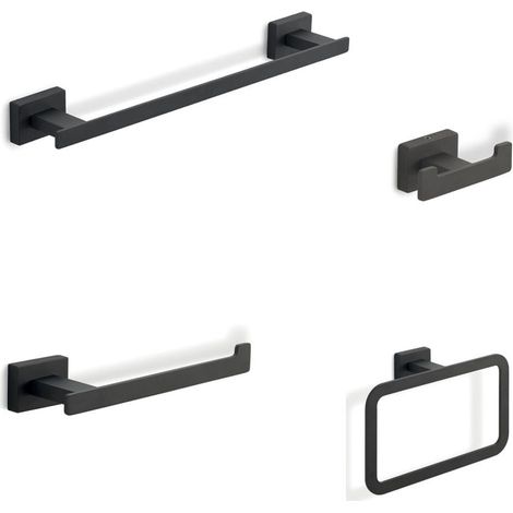 Set 4 Accessori Bagno In Acciaio Nero Opaco  Atene