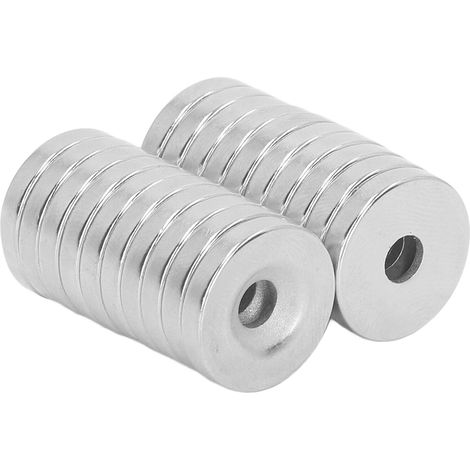 Lot de 20 aimants disques en néodyme, puissants, avec trou fraisé de 4 mm, en terres rares, pour atelier d'outillage, sciences, loisirs créatifs et bureau. (1/5)