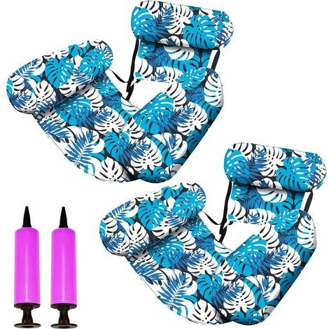 Lot de 2 Fauteuils Gonflables Pliables en Toile pour Piscine, Chaise Gonflable avec Dossier Double Usage + Pompe à Air, Hamac Transat Flottant pour Lac, Plage et Vacances d'Été (1/5)