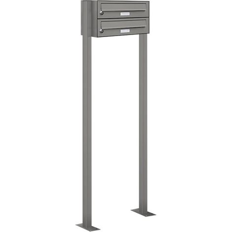 2er Premium Standbriefkasten Aluminiumgrau RAL 9007 freistehend Postkasten Ständer (1/5)