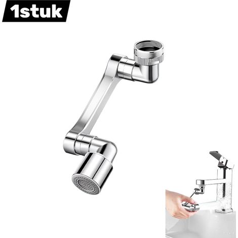 Rallonge de robinet pivotante à 1080° en alliage avec adaptateur universel et aérateur anti-éclaboussures, argent (1/5)