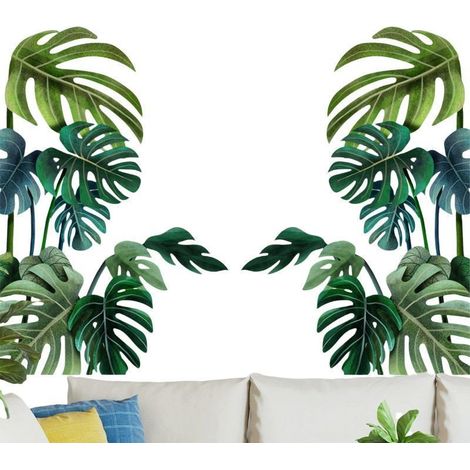 Decoración de pared con planta grande de hojas verdes de 30x90 cm para dormitorio y sala de estar.