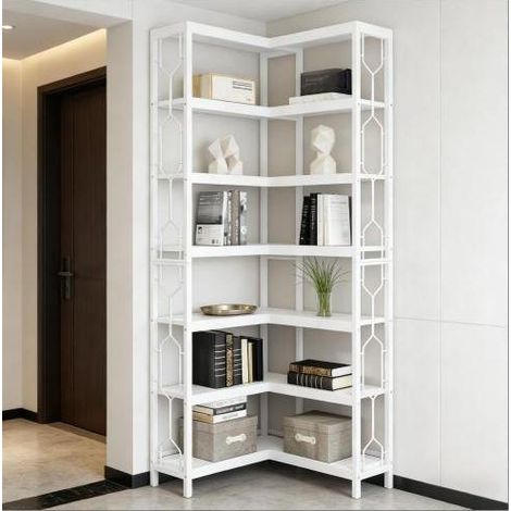 Mobile libreria angolare salvaspazio in legno bianco OKMYHOME (1/5)