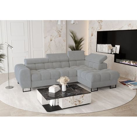 Ecksofa Schlafsofa BASTIEN in Stoff Terra Grau Ottomane Rechts