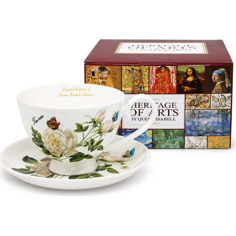 Taza de porcelana Rosa Blanca de 250 ml + platillo Reina Isabel de regalo (1/4)