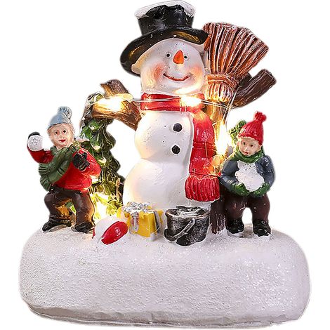 Ornement de Noël lumineux figurine Père Noël et bonhomme de neige décoration bureau paysage hivernal cadeau festif (1/5)
