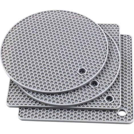 Lot de 4 tapis de protection en silicone gris résistant à la chaleur, (1/5)