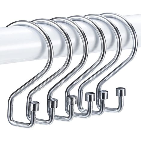 Lot de 12 crochets de rideau de douche en acier inoxydable, forme S, finition chromée (1/5)