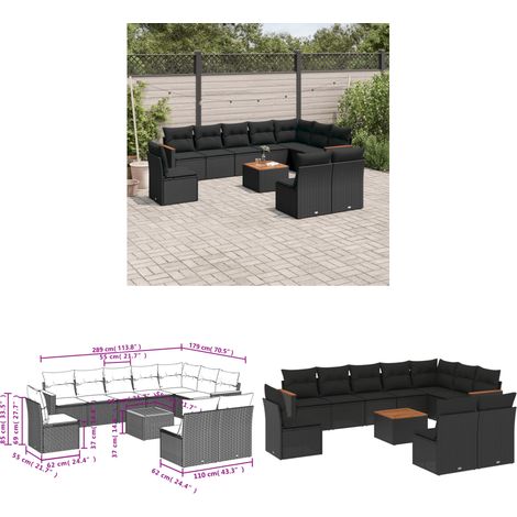 11-tlg. Garten-Sofagarnitur mit Kissen Schwarz Poly Rattan - Gartenmöbel Set - Esszimmergarnitur - Outdoor Möbel - Lounge Sofa - Rattan Gartenmöbel - Home & Living (1/3)