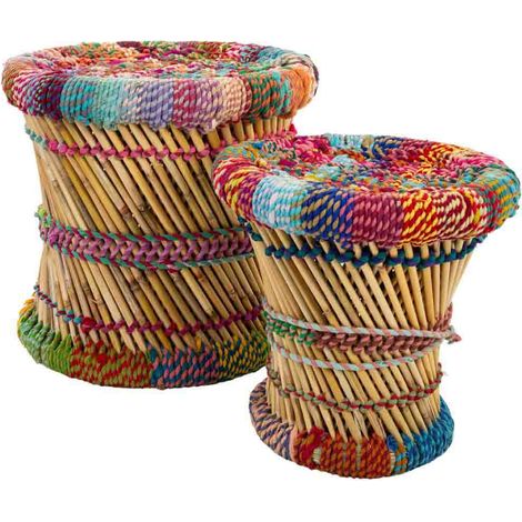 Set 2 taburetes de bambú multicolor