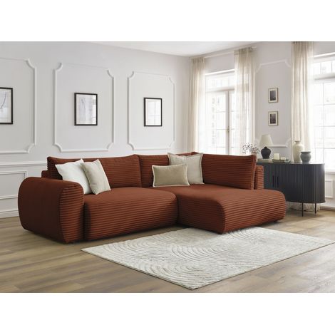 BOBOCHIC - Canapé d'angle L convertible coffre LUCIEN gros côtelé doux Angle droit Orange (1/5)
