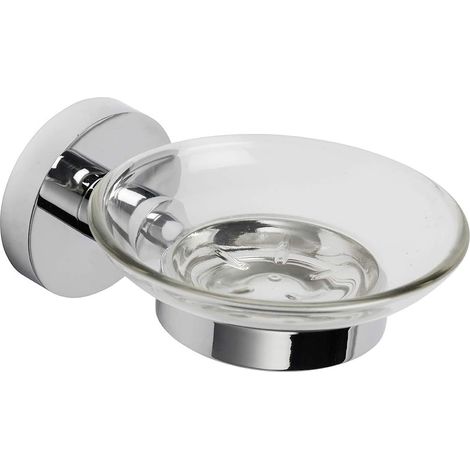Croydex Flexi-Fix Glass Soap Dish & Chrome Wall Mount Holder for Sink- Britannia (1/4)