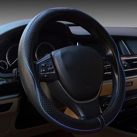 Coprivolante per auto, antiscivolo, sicuro, morbido, traspirante, robusto, spesso, avvolgente, sportivo (nero e blu) (1/4)