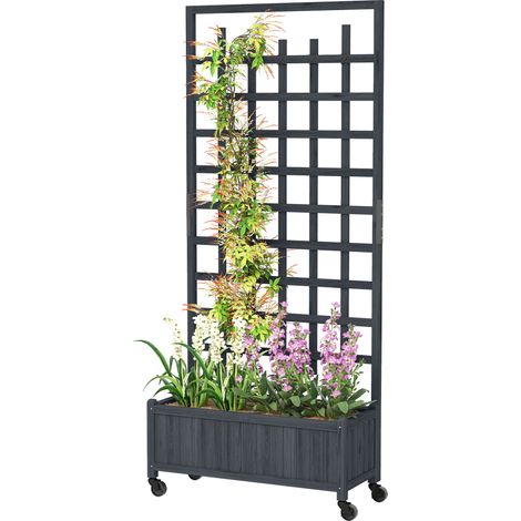 Wooden Trellis Planter, Raised Garden Bed with Wheels, to Climb Grow Vegetables, Herbs Flowers, Grey (1/5)