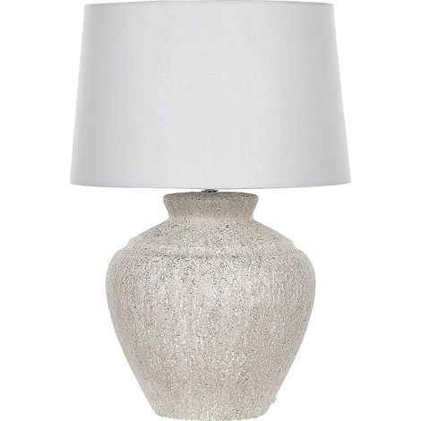 Beliani – Lampe à poser traditionnelle – Abat-jour tambour en jute beige – Base en céramique crème – Hauteur 60 cm – Puissance max 40 W (1/5)