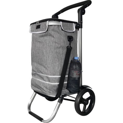 Faltbarer Aluminium Einkaufstrolley 57L (48L + 9L Kühlfach) Grau, 50kg Traglast, 35x45x98cm, EVA Leichtlaufräder Ø20,5cm, Klappbar, Als Sackkarre & Umhängetasche nutzbar, Einkaufswagen Haken (1/5)