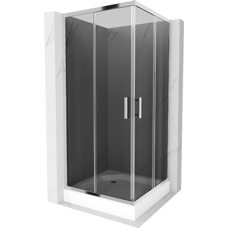 Mexen Rio cabine de douche carrée 90 x 90 cm, graphite, chrome + receveur Rio, blanc - 860-090-090-01-40-4510