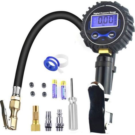 Manomètre - Affichage LCD - 4 Unités de Pression - Plage 3 à 200 PSI - Pour Voiture Camion Moto Vélo - 1 Pièce (1/4)
