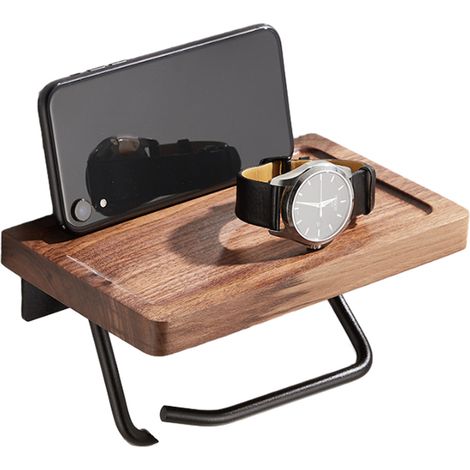Porte-Papier Toilette Murale - Bois de Noyer Naturel et Acier Inoxydable - Étagère Auto-Adhésive pour Salle de Bains et Cuisine - 1 Pièce (1/5)