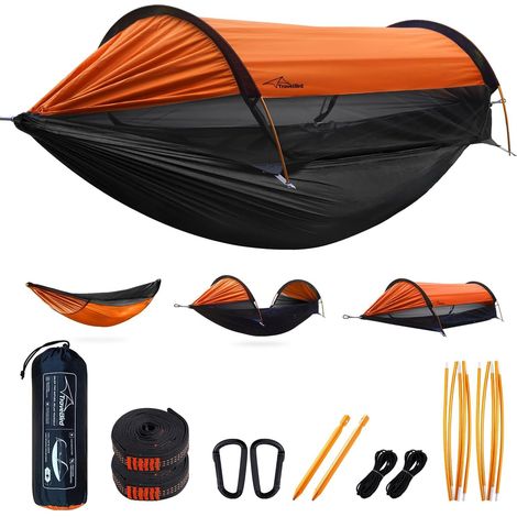Hamac de Camping avec Moustiquaire et Pare-Soleil, 290 x 140 cm, Hamacs Suspendus Légers Multi-Modes avec Sangles d'arbre, Tente de Sol pour L'extérieur, La Randonnée et Le Camping