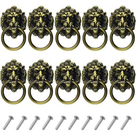 10 STÜCKE Löwenkopf Schubladengriffe 2,68 "x 1,56" Antike Bronze Ringgriffe Schranktürknöpfe für Kommoden Küchenschränke Schrank Möbel Kleiderschrank (1/5)