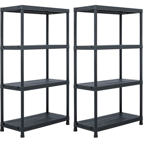 Lot de 2 étagères de rangement en plastique – 4 niveaux – Noir – 60 x 30 x 138 cm – Charge max 25 kg par niveau – Idéal salle de bain, cuisine, garage (1/5)